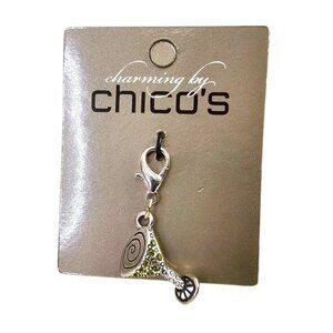 Chicos Silver Martini Glass With Green Accents Charm NWT Fun Design Lobster Clas